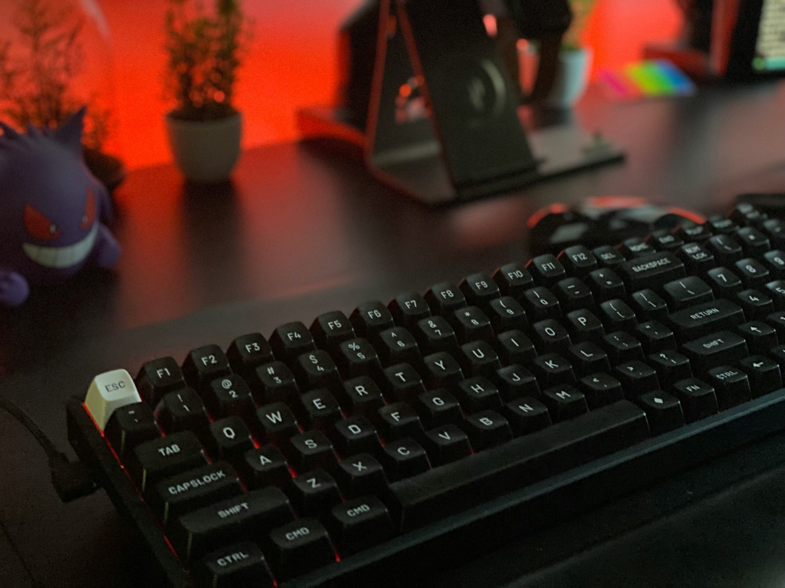 black computer keyboard on brown wooden table